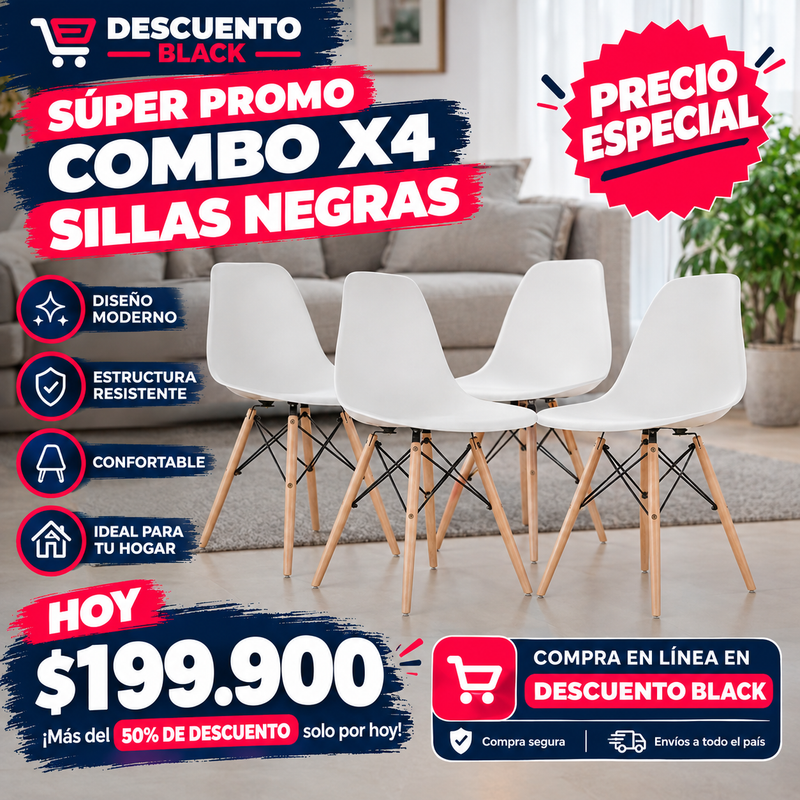 COMBO X4 SILLAS DE MADERA BLANCA